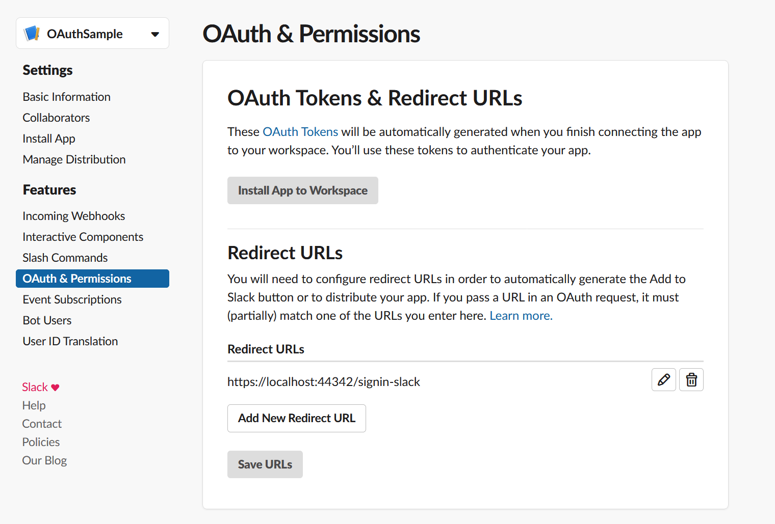 OAuth-slack-redirect-url